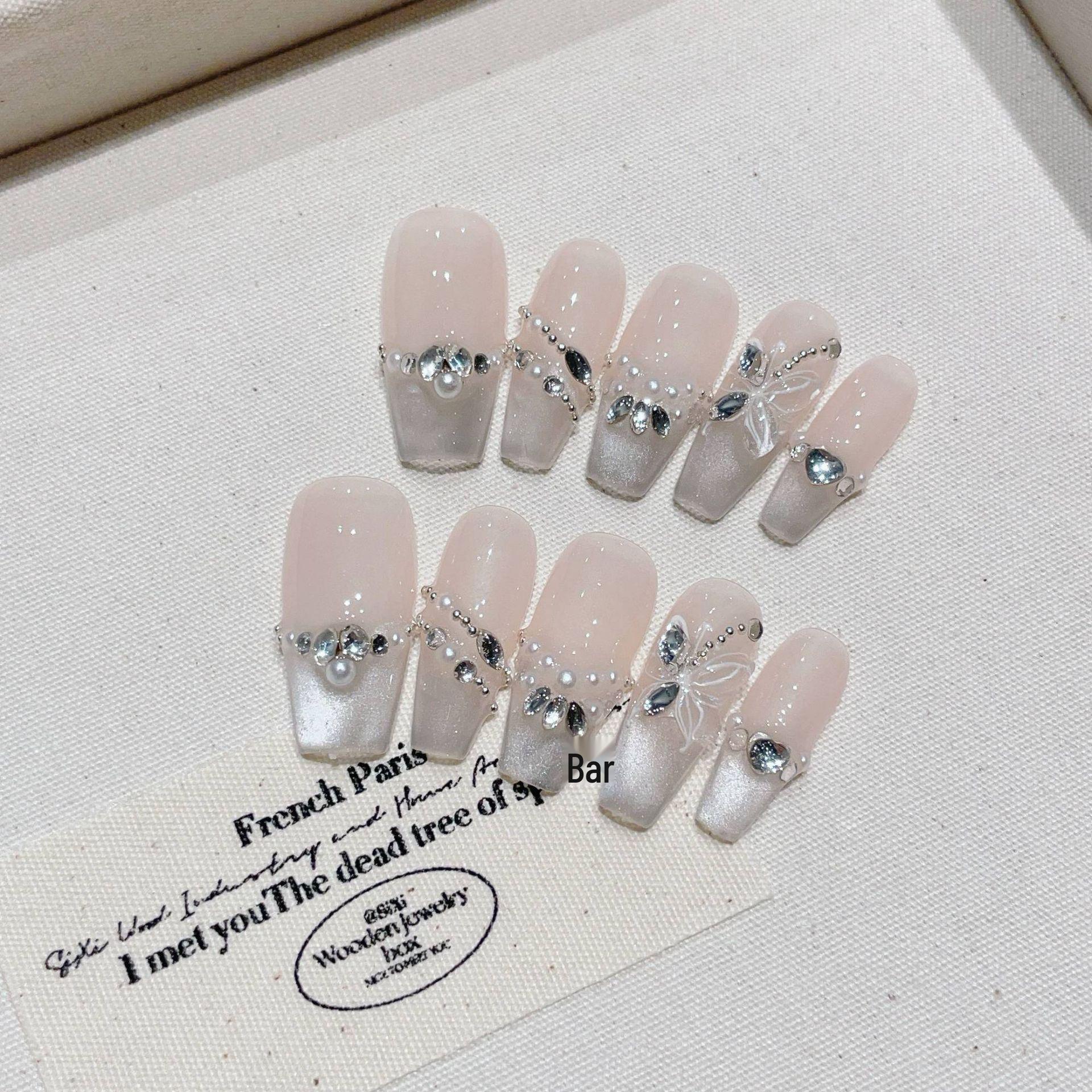 

Handmade Cat Eye Gradient Butterfly French Gel Nails Extra Small