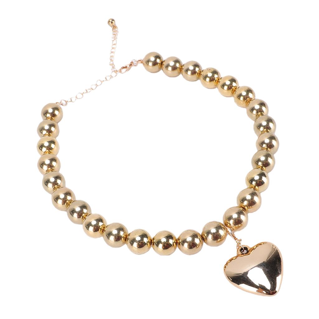 Large Bead Necklace Heart Shape Pendant Chunky Chain Necklace Collar Chain for Women Party Anniversary Gold