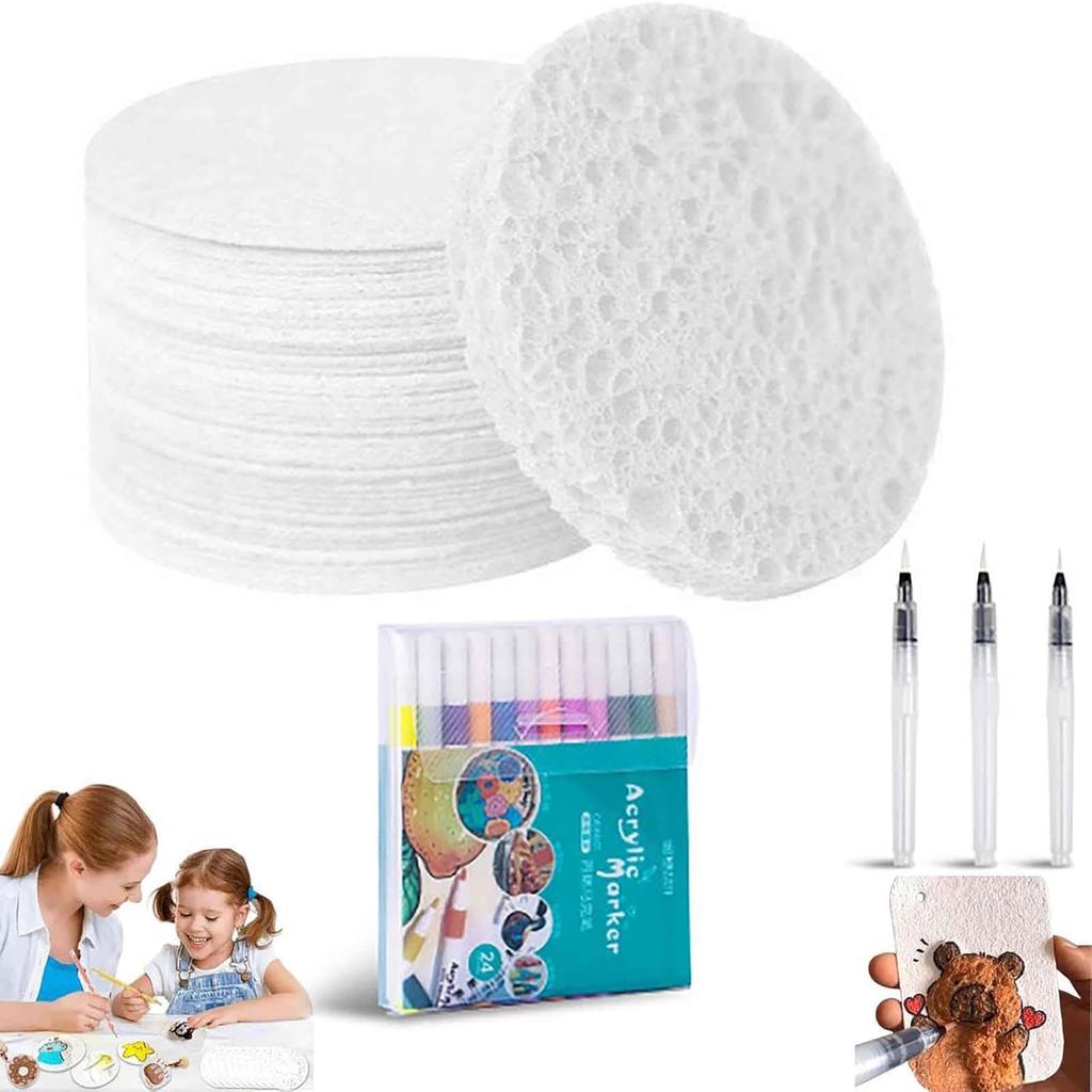 Magisches Puffy 3D Zeichnen Magische Leinwand Schaum Texturiert Blanko Zeichnen Flauschiges Popcorn 3D und Wasserpinsel für DIY Bastelset Farben, Schwamm, Papier, Stift,