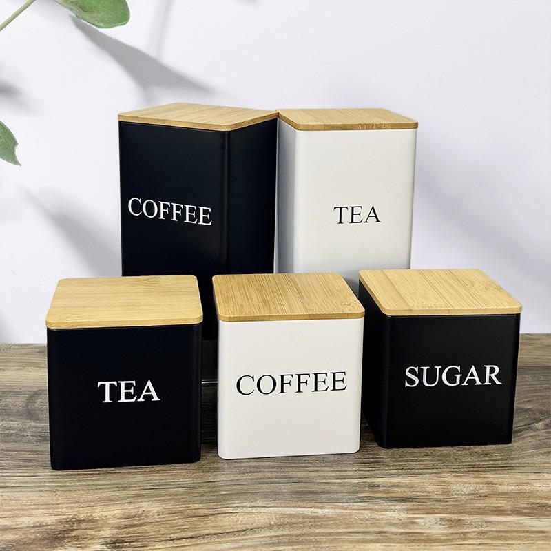 Blechdose mit Bambusdeckel für Zucker, Tee und Kaffee - Schlichtes Design, versiegelte Verpackung