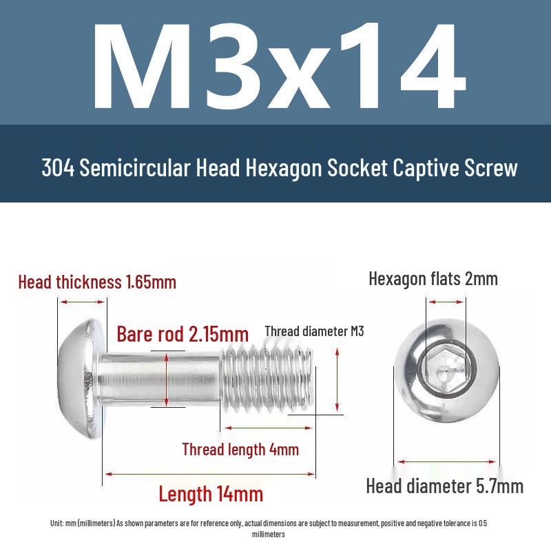 Yigu 304 Stainless Steel Anti-Loosening Hex Socket Captive Screws - M2/M3