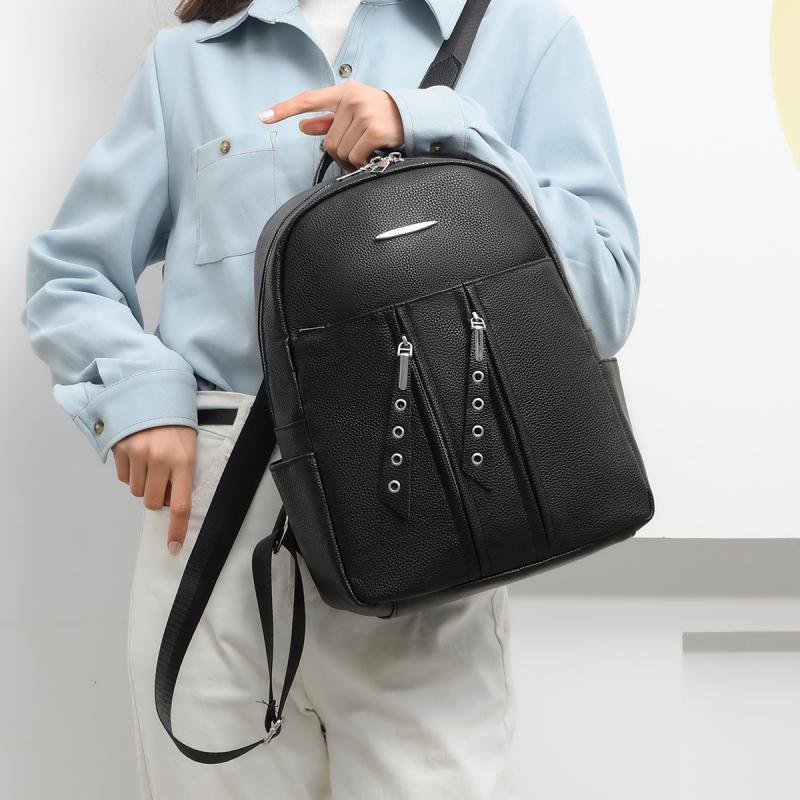 Jednobarevný dámský cestovní batoh na zip s velkou kapacitou