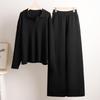Damen Strickanzug Herbst und Winter Pulloveranzug Polokragen Strickpullover + Hose mit weitem Bein Zweiteiliger Anzug