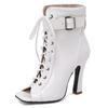 Peep Toe Ankle Boots Women's Summer Shoes 2025 White Blue Pink High Heels Sandals Ladies Lace-up Dance Wedding Shoes Big Size