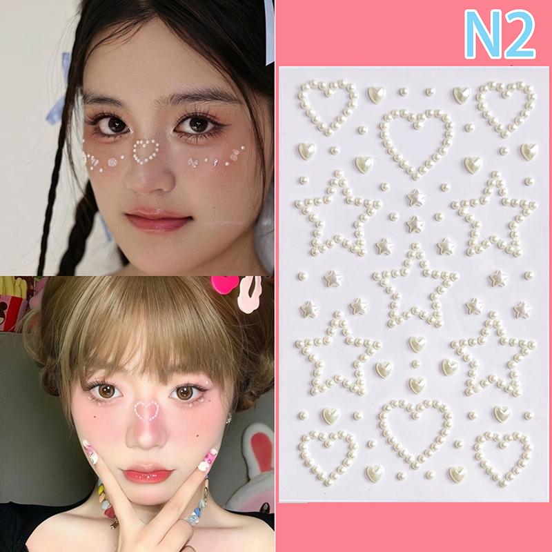

3D водонепроницаемые наклейки для лица, одноразовые наклейки для лица с жемчугом, самоклеящиеся бриллиантовые украшения для макияжа глаз as the picture