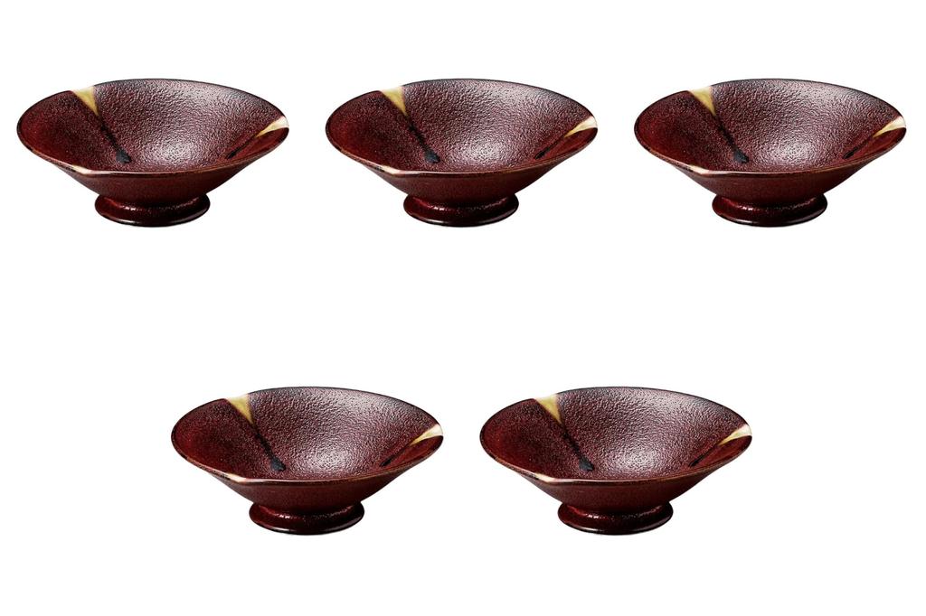 Set of 5 Red Yuzu Tall Bowls x Setomonohonpo 4.3cm [12.9 4.5cm]