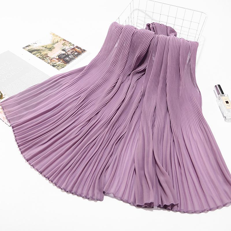Big Size Pearl Chiffon Scarf Solid Color Pleated Stripe Headwear Scarves Women Muslim Hijab Head Wrap Plain Travel Shawls