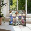 Colorful Folding Screen Mini Decorative Stained Glass Effect 3 Panel Divider Acrylic Desktop Office Desk Decoration Ornament for Home Living