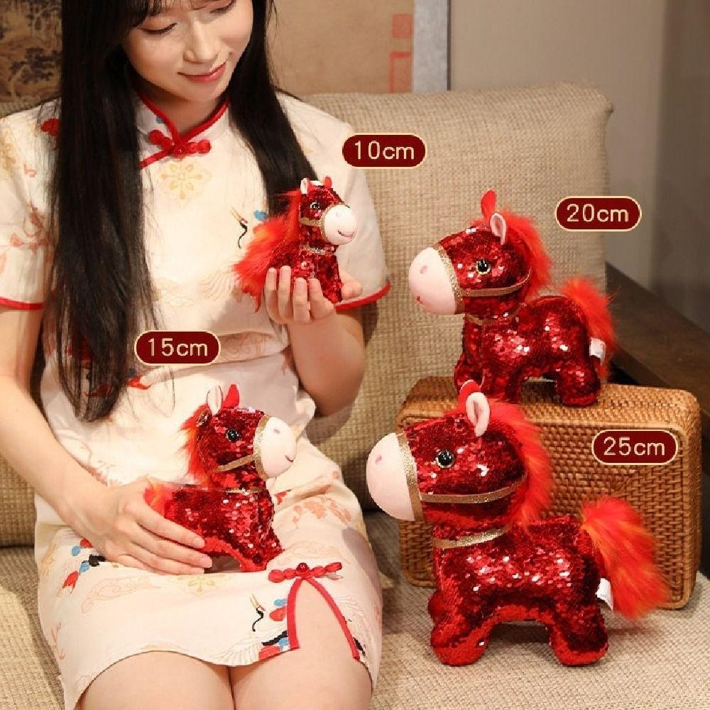 Colorful Sequined Horse Plush Doll Creative Cartoon Steed Doll Zodiac Pony Figurine  Festive Decor