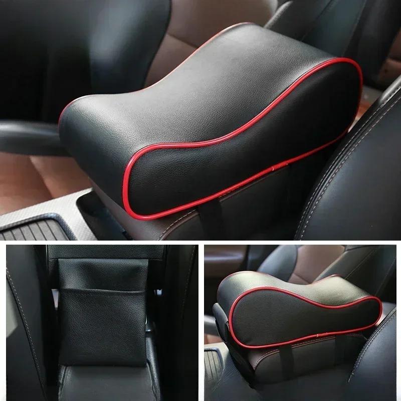 Cuero Reposabrazos Central de Coche Almohadilla Suave Negro Reposabrazos Consola Central de Auto Asiento Caja Estera Cojín Cubierta Almohada Vehículo Protector