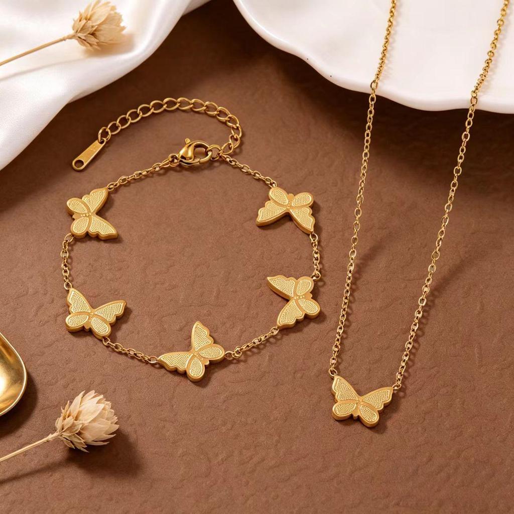 Luxury Titanium Steel Butterfly Necklace & Bracelet Set for Women