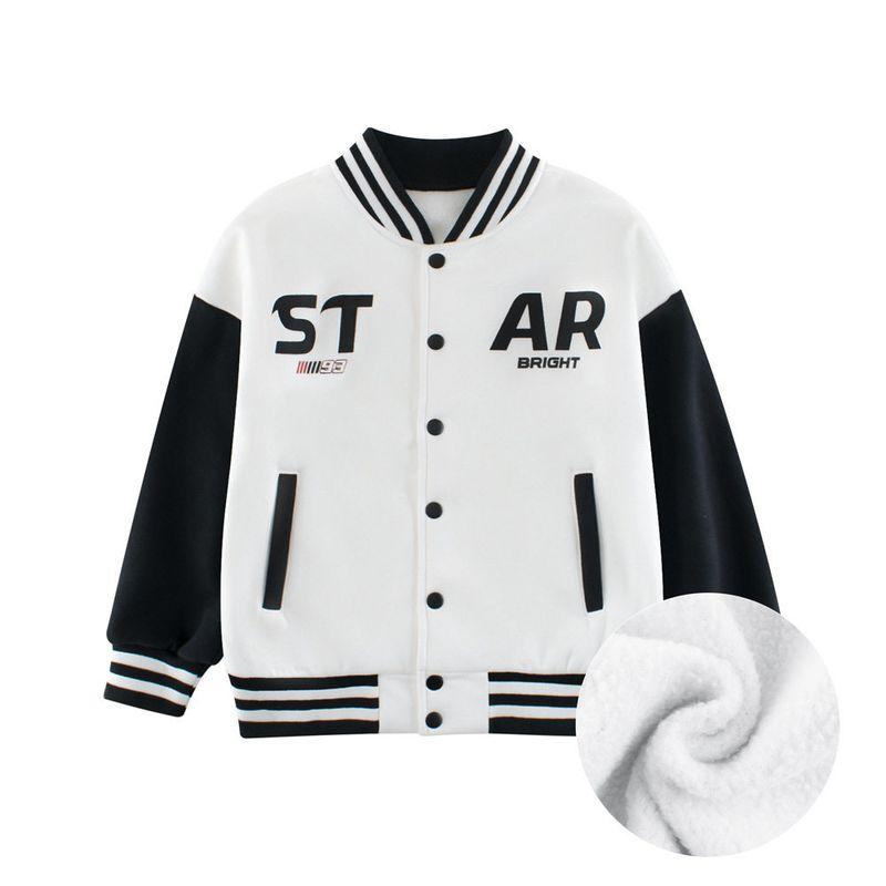 Clothing for Autumn and Winter, Fleece Jackets for Boys and Girls, Fleece Sweatshirts, Baseball Jackets, Big Kids  Baseball Jackets with Stand Collar Dt 2102m White 170