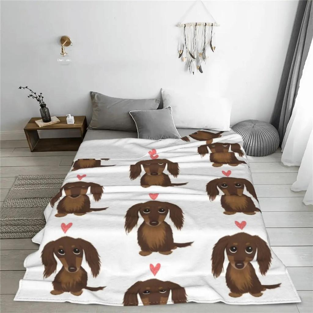 Longhaired Chocolate Dachshund Blankets Fleece Decoration Pets Animal Lightweight Throw Blanket for Bedding Outdoor Rug Piece