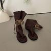 Versatile Niche Design Sense French Fashion Toe Cool Boots Women's 2025 Summer New Lace-up Thick Heel Thin Sandals
