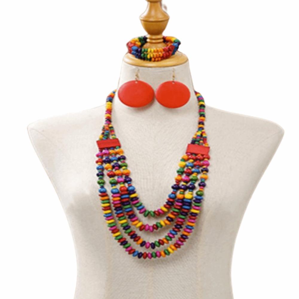 Handmade Vintage Boho Bib Beads Ethnic Style Geometric Beaded Necklace  Jewelry Accessories