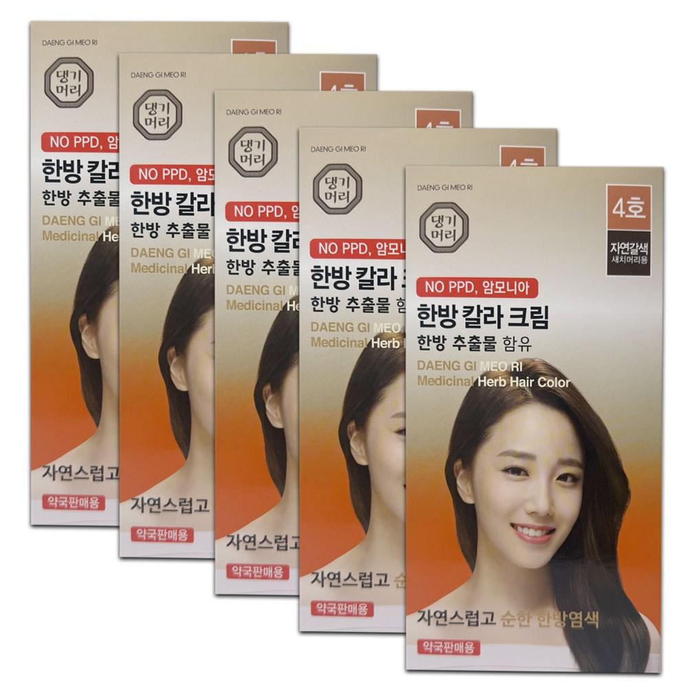 Daenggi Meori Herbal Color Cream No. 4 / Hair Dye Pharmacy Sales Herbal Dye for Gray Hair Natural Brown (No. 4) 5 pcs