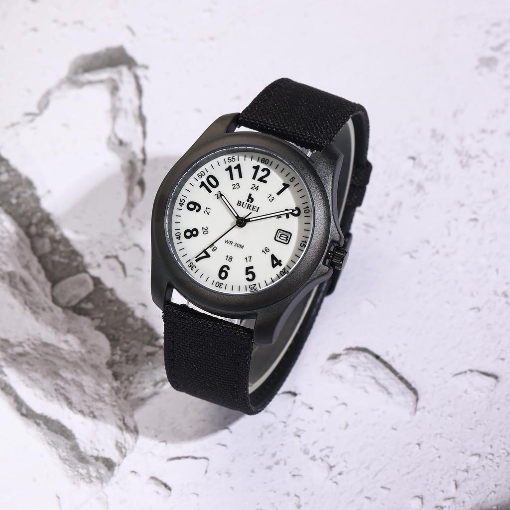BUREI Herren Quarzuhr Analog, Schlichtes Design, Datumsanzeige, Wasserdicht, Leuchtend, Leicht, Schwarz, Silikagel-Armband, Unisex, Stilvoll, Lässig,