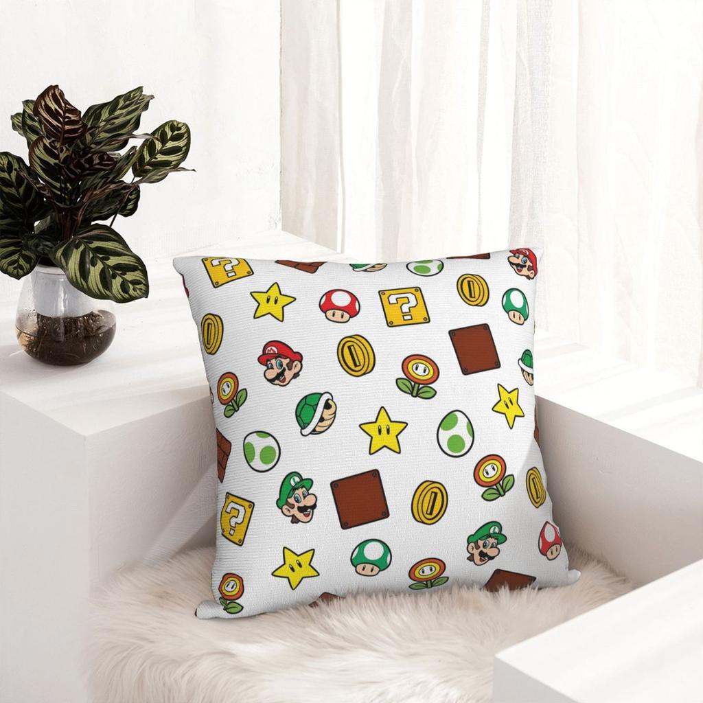 Marios Game Cartoon Square Pillow Cases Cushion Covers Awesome Polyester Decorative Pillowcover for Car 40x40cm