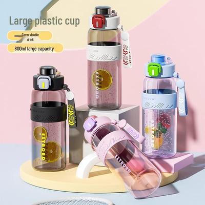 Stilvolle Wasserflasche mit großem Fassungsvermögen und Strohhalm für Mädchen, Studenten, Outdoor-Sport, Sommergebrauch