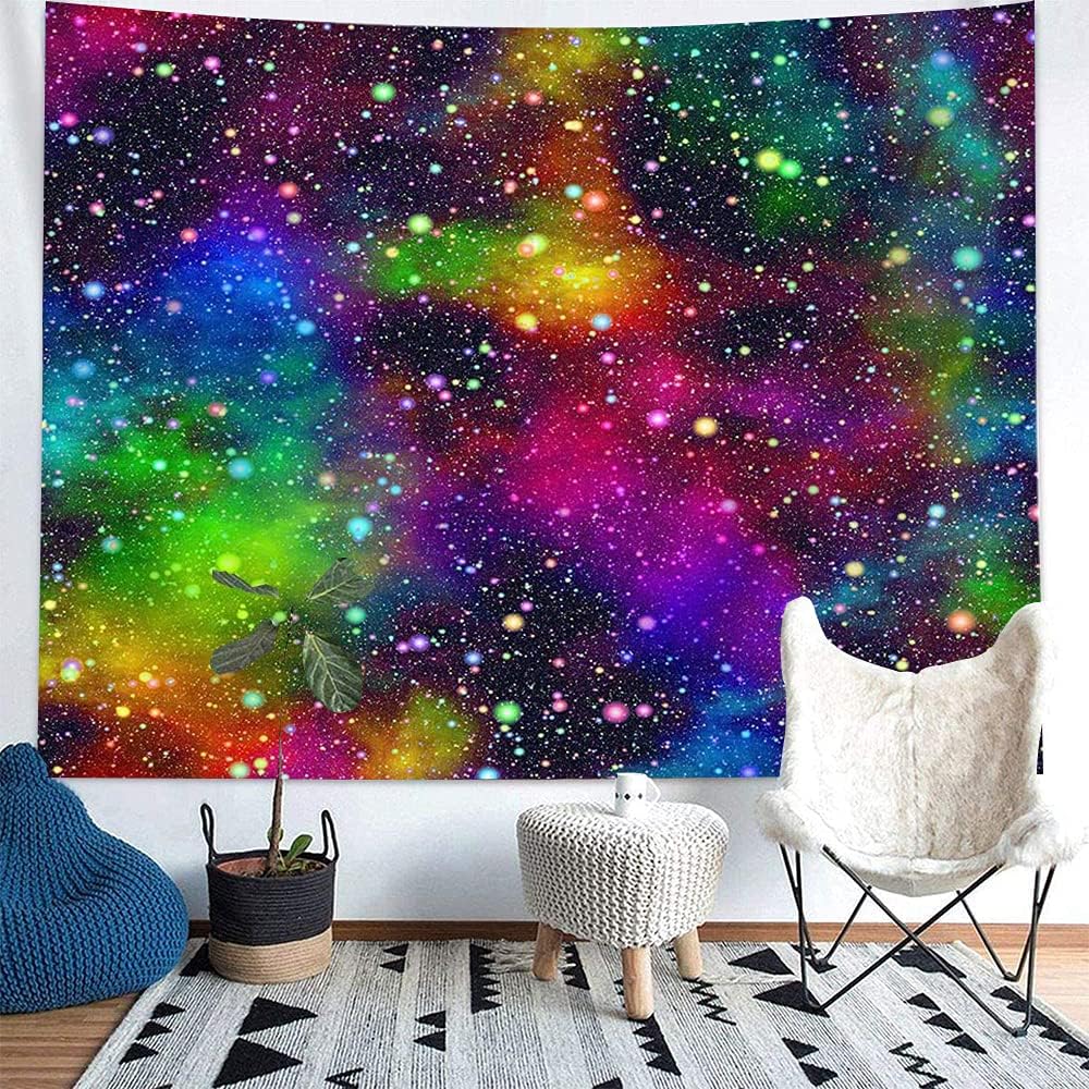 Outer Space Tapestry Wall Hanging,Universe Nebula Galaxy with Rainbow Colors Aesthetic Tapestries Poster for Home Decorations