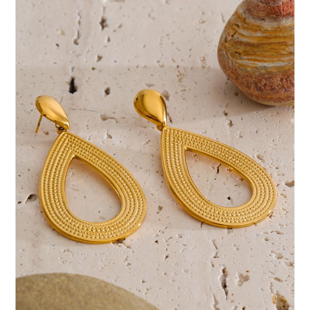 Yhpup Stainless Steel Metal Water Droplet Hollow Drop Earrings Accessories Daily Casual Simple Statement Jewelry Rust Proof