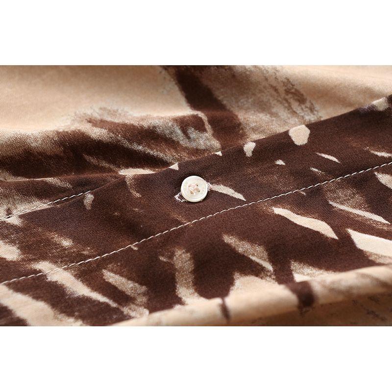 Foreign Trade Original Order Splash-Ink Printing and Dyeing Short-Sleeved Cotton Silk Shirt Women's Summer Thin Retro Print Loose Rayon Tops