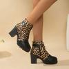 Round Toe Spring/autumn Modern Boots High Heel Square Heel Ladies Shoes On Sale 2025 Fashion Leopard Zip Women's Boots