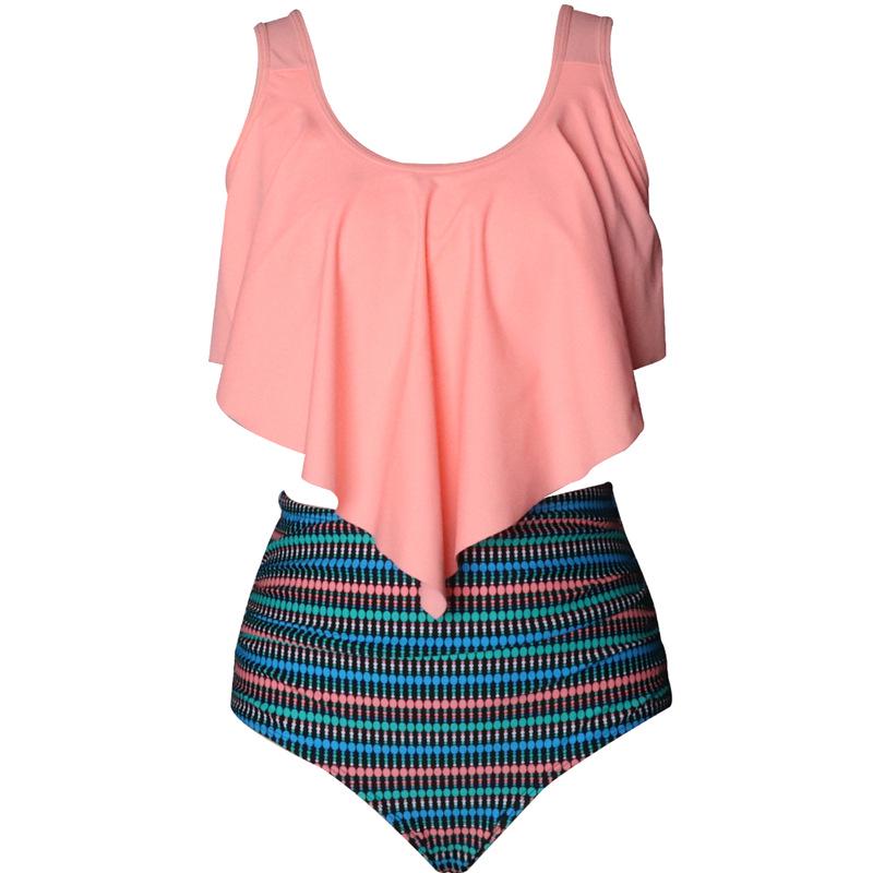 

Европейский и американский женский купальник бикини с оборками и разрезом S