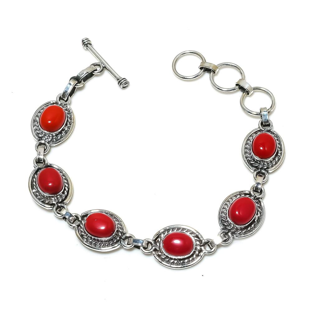 Natürlicher Roter Korallen Edelstein Handgemachtes 925 Sterling Silber Armband, Rotes Korallen Armband für Frau, Unisex Armband, Jahrestag Geschenk