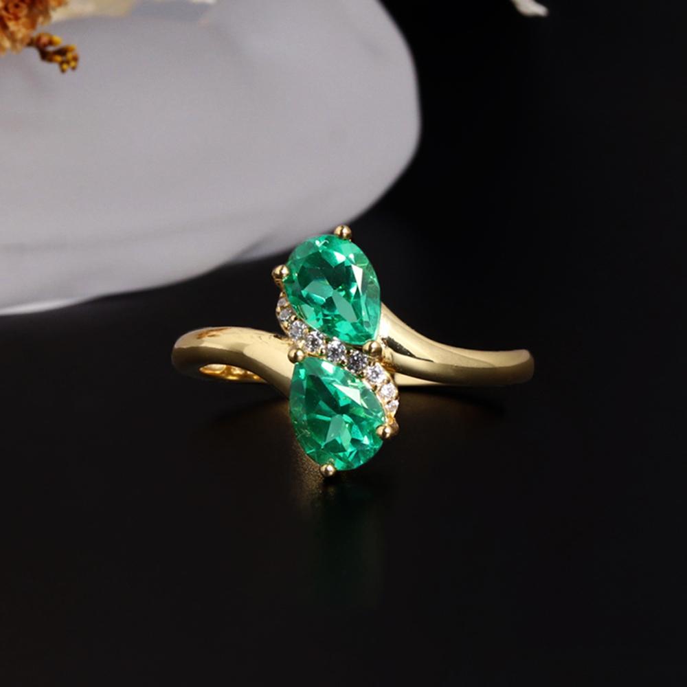 Light Luxury and elegant Ring 18K Yellow gold over S925 Created emerald Nano jewelry for Women's Birthday and party Gifts