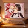 Anime Girl Hug Tapestry Pink  Black Hair Character Embrace Print Polyester Wall Hanging Kawaii Otaku Decor for Bedroom  Livi