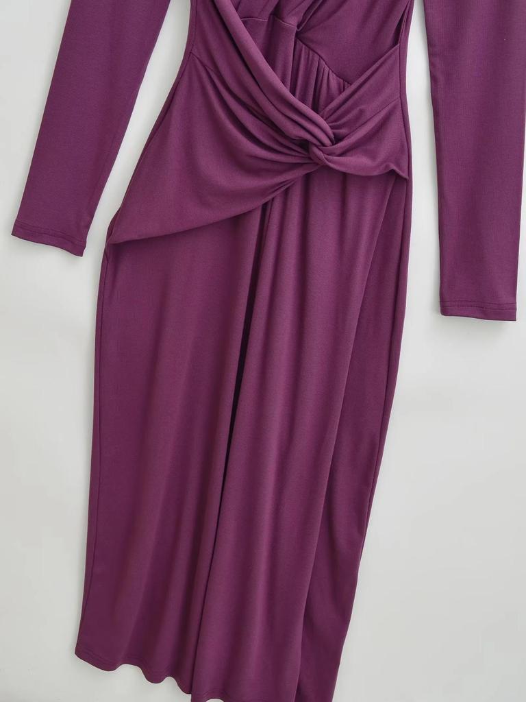 Elegant French Deep V-Neck Twisted Long-Sleeve Dress - Slimming Waist, Hip-Hugging Fit for Spring & Autumn