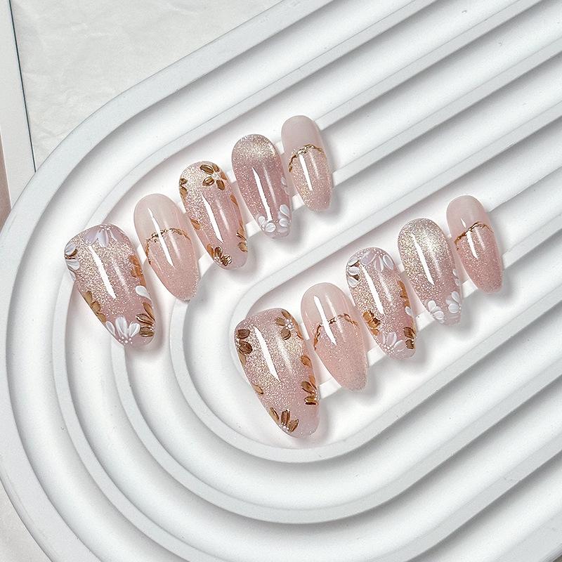 Handmade Oval Cat Eye Nail Art Patches - Medium-Long, High-End, Whitening, Hand-Painted Boutique.