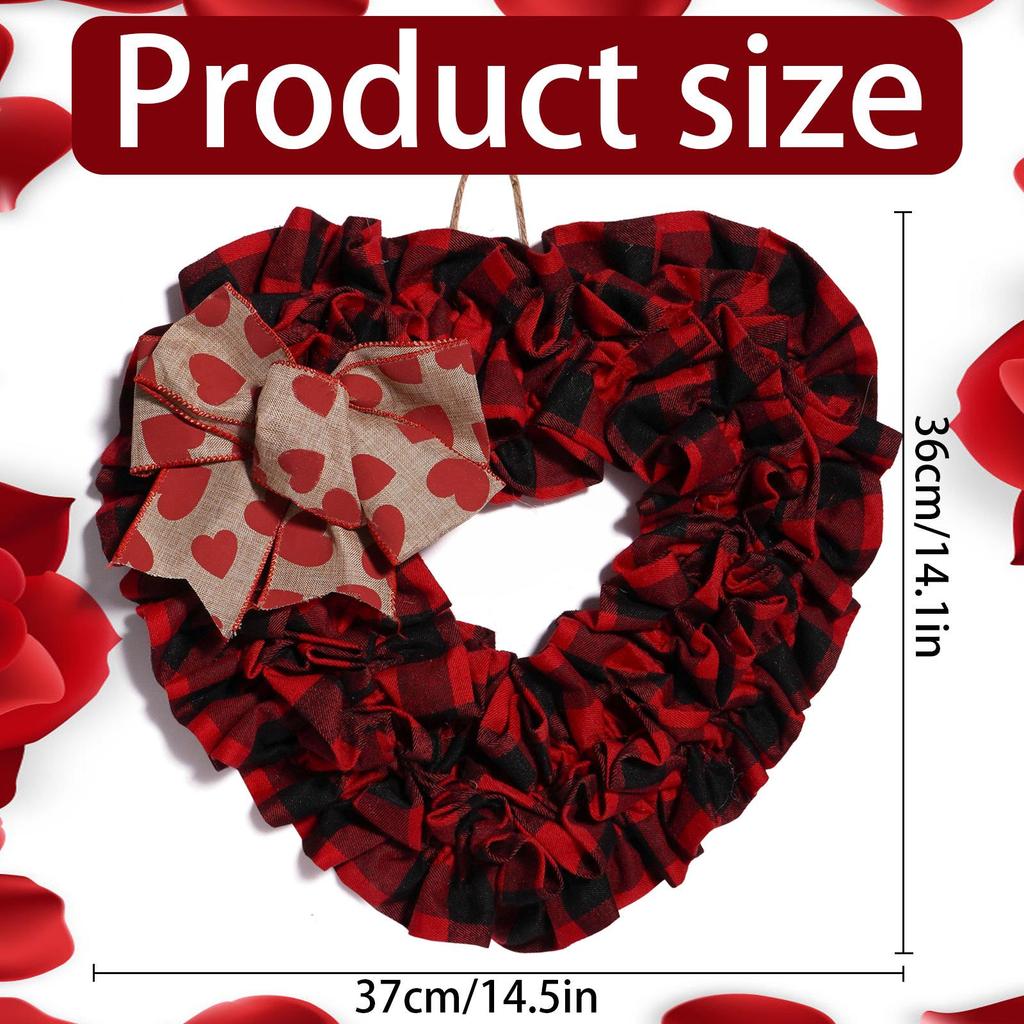 Valentine's Day Fabric Heart Wreath - Oatmeal Red Wedding Decoration