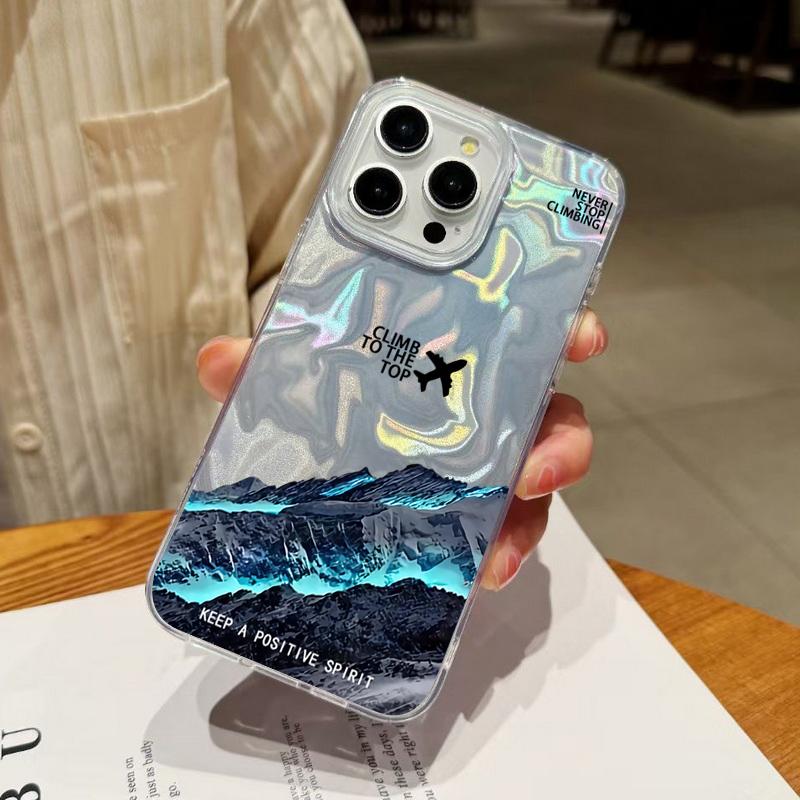 Airplane Pattern Sparking Glitter Phone Case For iPhone 16 Pro 15 Pro Max 14 13 12 11 TPU Clear Soft Edge Shockproof Hybrid Hard PC Bumper Cover
