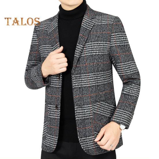 Pánský oblek Kabát Klopa Dlouhý rukáv Kostkovaný vzor Zapínání na dva knoflíky Bunda s kapsami Slim Fit Business Outwear