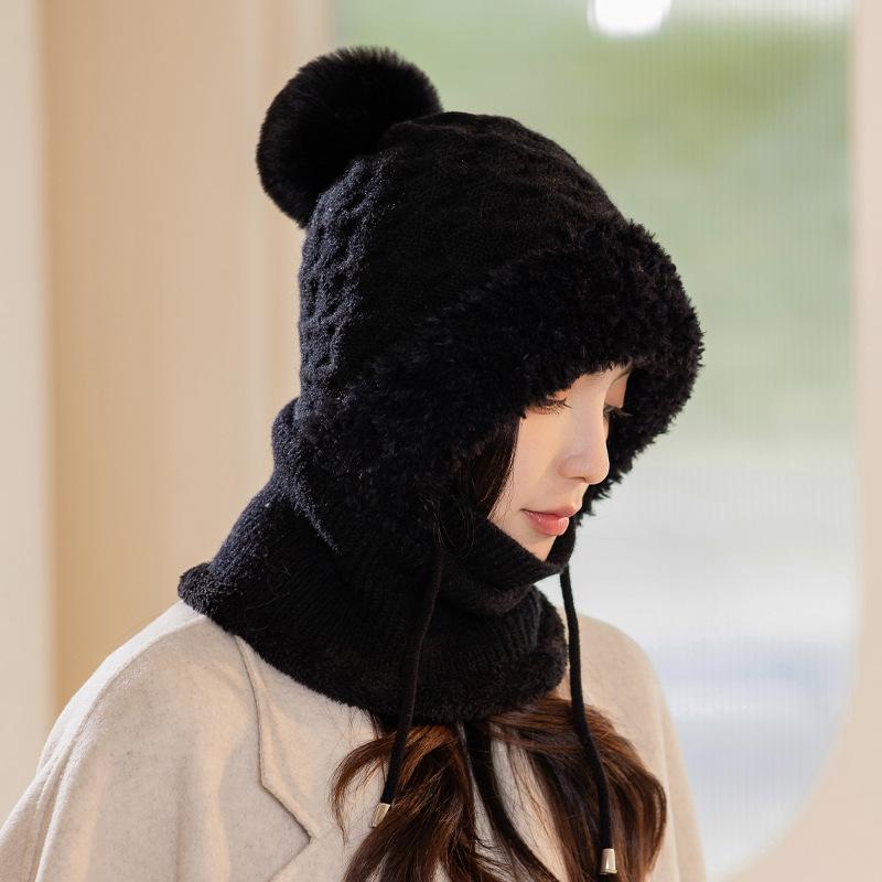 New Autumn and Winter Hats for Women Knitted Wool Scarf Integrated Hats for Winter Warm Plus Velvet Head Hats for Cold Protection Ear Protection Hats