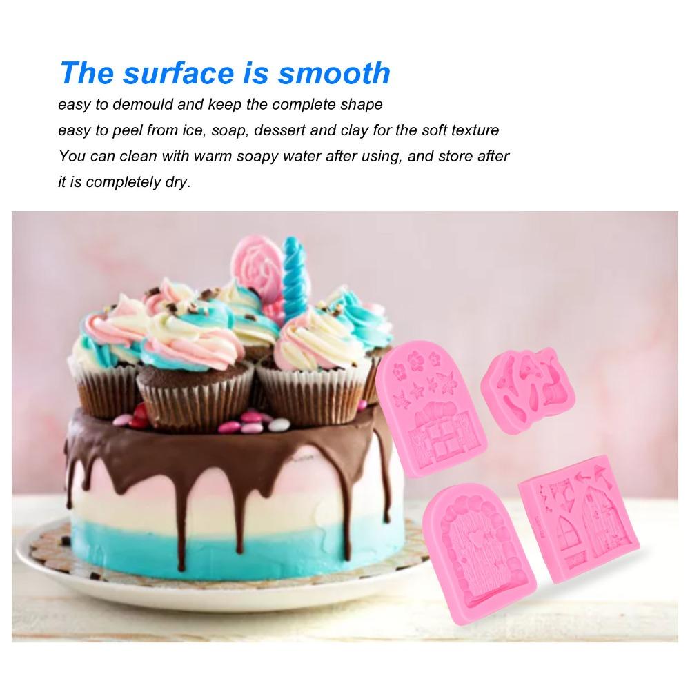 4pcs Non-Stick Silicone Chocolate Molds Easy Release Door Mushroom Mold  Birthday Parties