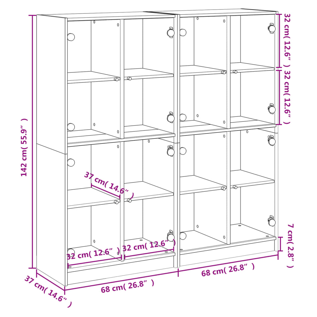 Bookshelf with Doors Smoked Oak 136 X 37 X 142 Cm Engineered Wood