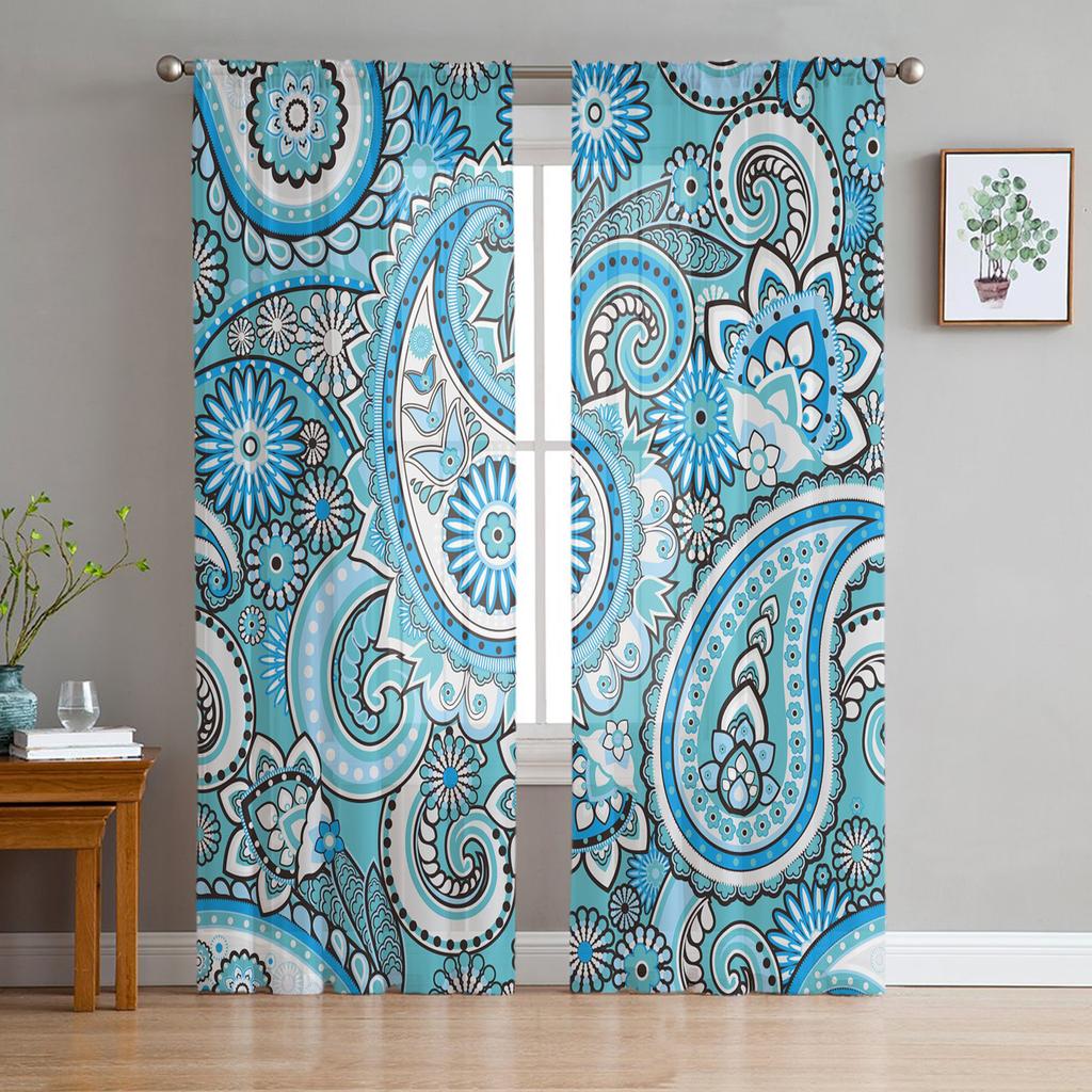 Indische Boho Paisley Textur Fensterbehandlung Tüll Moderne Transparente Vorhänge für Küche Wohnzimmer Schlafzimmer Vorhänge Dekoration