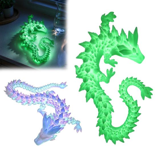 Flexible Dragon Figure for Desk Decor 3D Printed Glow in the Dark Fidget Toy, Articulated Non-toxic Plastic Toy Desktop Ornament Kids and Adults,