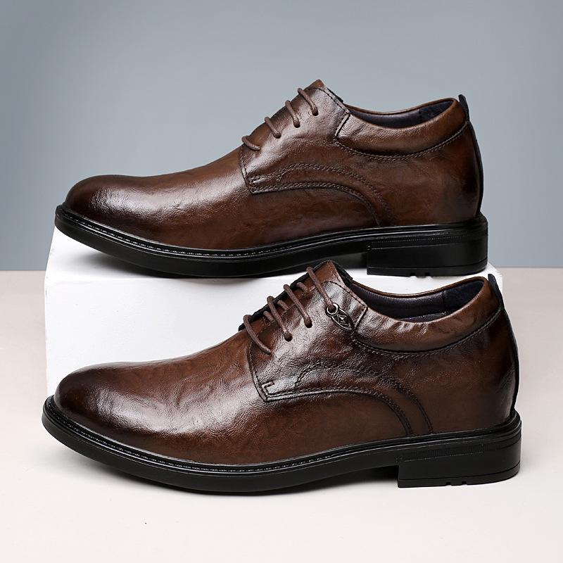 Men's Spring & Autumn Leather Shoes - 6cm Height Boost, Thick Sole, Formal/Casual Versatile Footwear