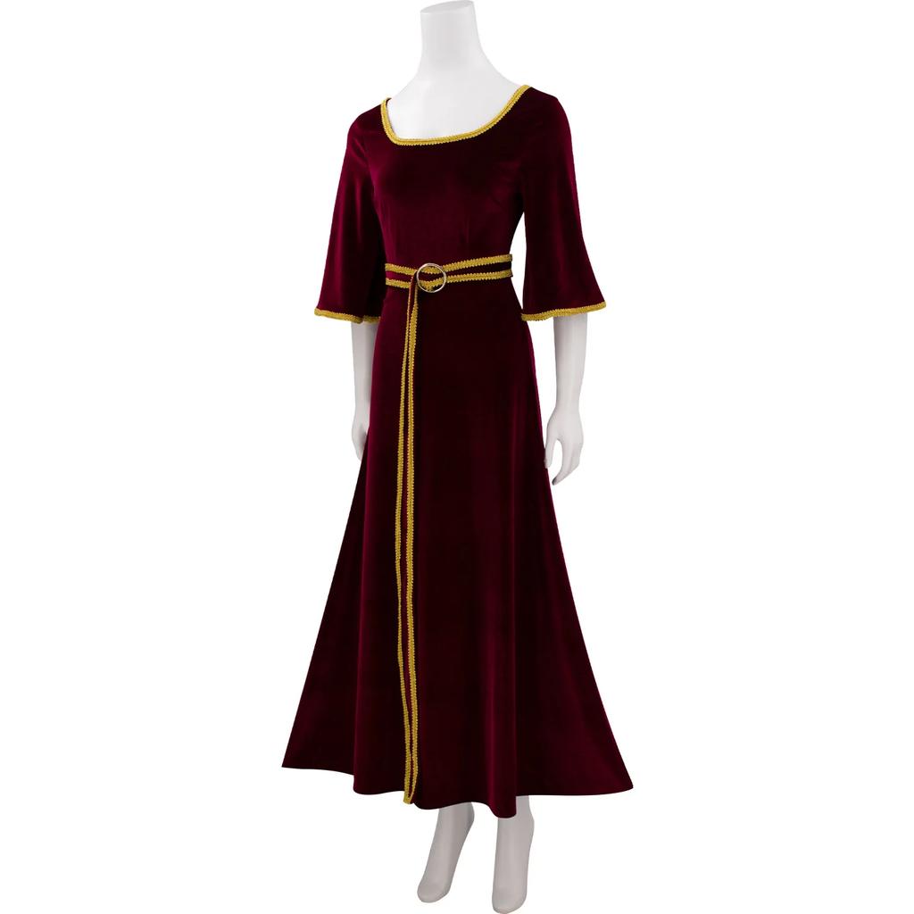 Cosplay Anime Rapunzel Mother Gothel Burgundy Dress Palace Vintage Long Skirt Belt Costume Halloween Carnival Adult Costume
