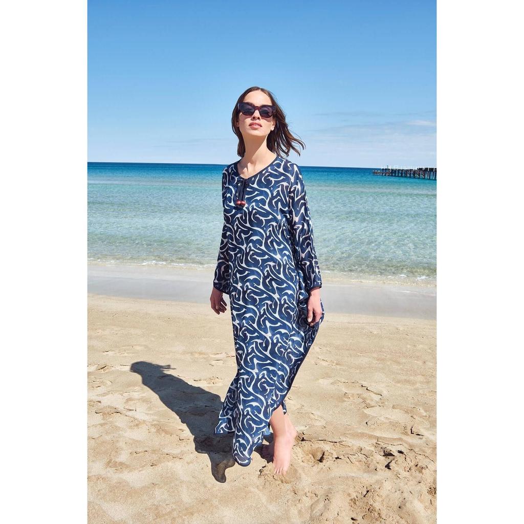 Kaufe Women's Pareo Esila Navy Blue Beige Patterned Long Pareo Swimsuit ...