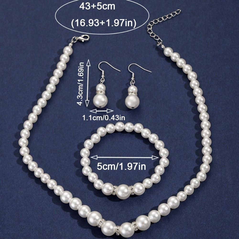 Shiny Earrings Necklace Bracelet Set Simulated Pearl Bridal Jewelry Accessories  Banquet