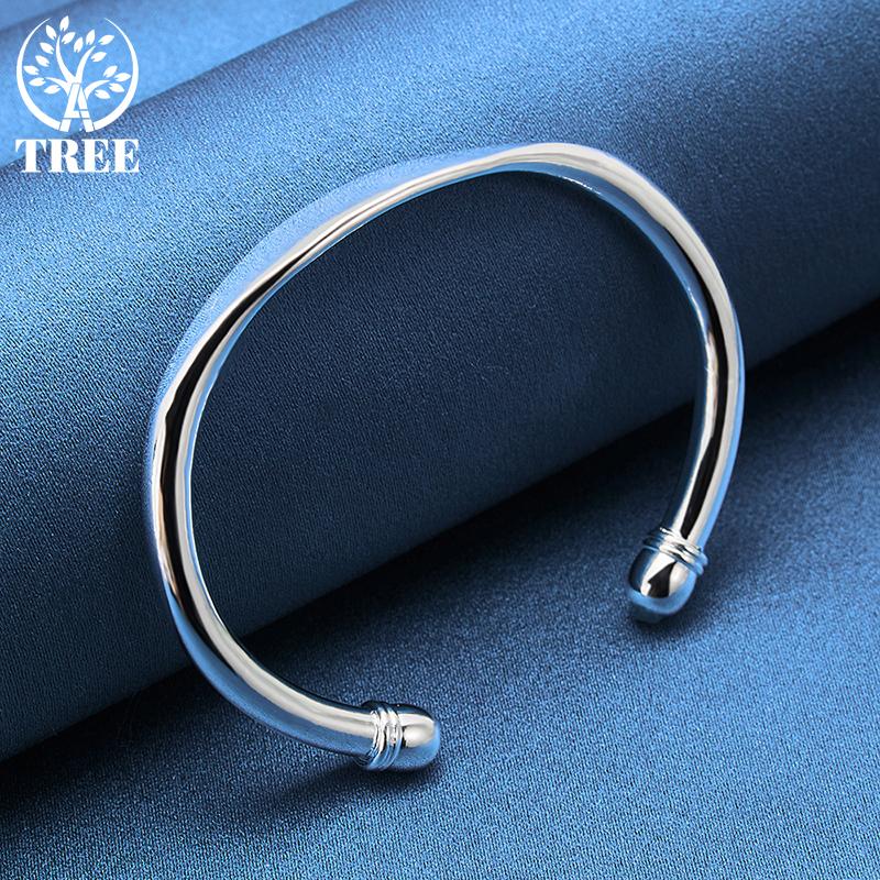 925 Sterling Silver Double Bead Cuff Bangle Bracelet Jewelry