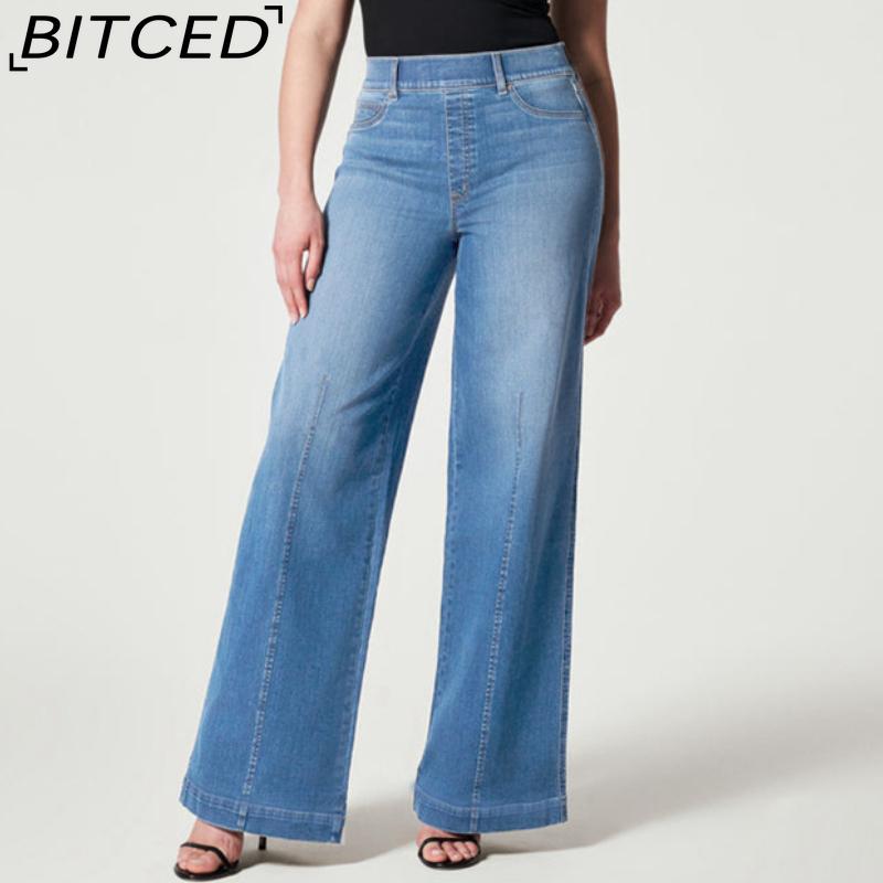 

BITCED Однотонные женские повседневные, модные, свободные, слегка эластичные и удобные прямые джинсовые брюки со средней посадкой XXXXXL светло-синий