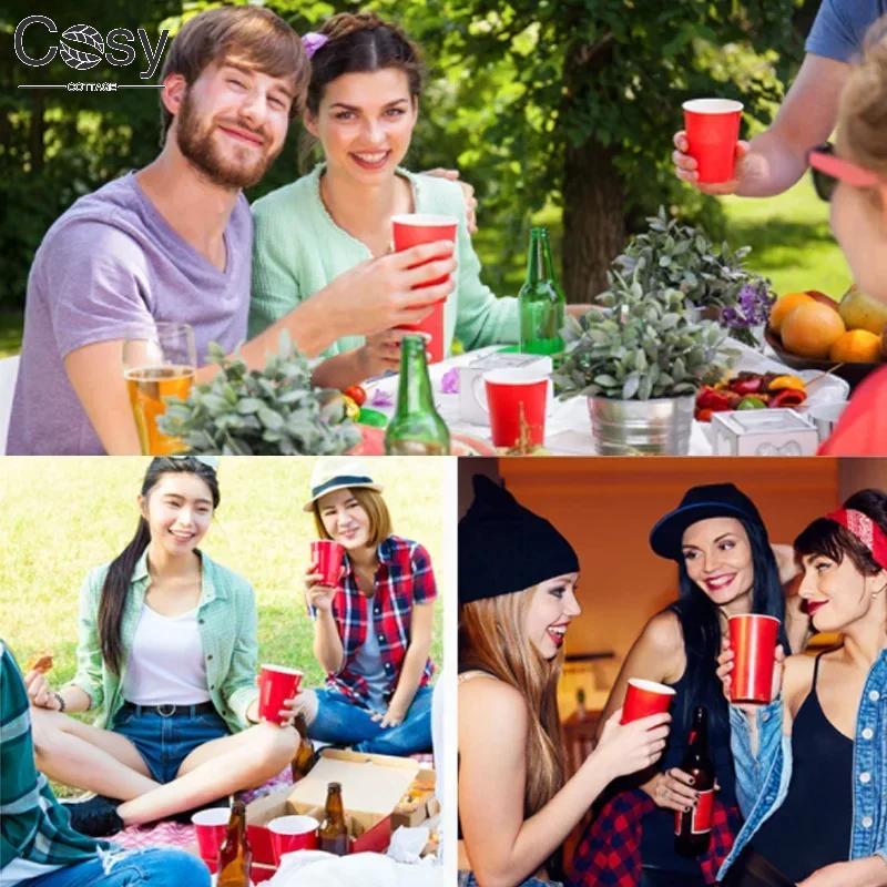50pcs 16oz Plastic Party Cups For Beer Pong, Disposable Water Cups Recyclable Red Cups with Fill Lines For Drinks,bbq,picnic