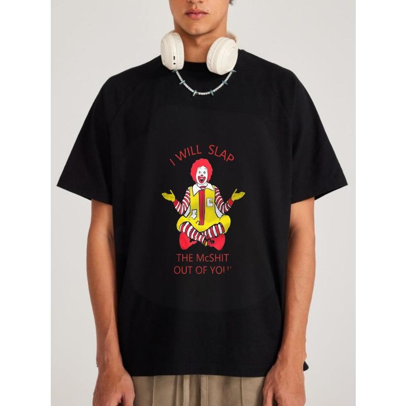 

White T Shirt with Ronald Mcdonald Print and I Will Slap The Mcshit Out of You Text for Casual Wear XXXXL чорний