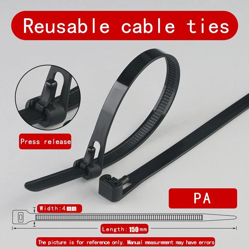 

100 ШТ Пластикові Багаторазові Кабельні Стяжки Нейлонові Можуть Обгортати Ремінці Зав язки Самозатягувана Петля Вільна Петля Переробка Організатор Знімний Ремінець на Блискавці Фіксований Ремінець